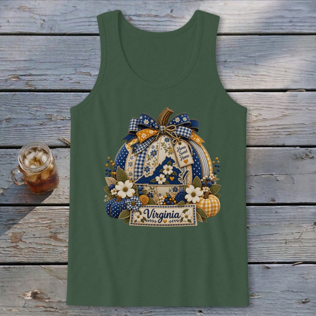 Virginia Faux Patchwork Pumpkin Tank Top