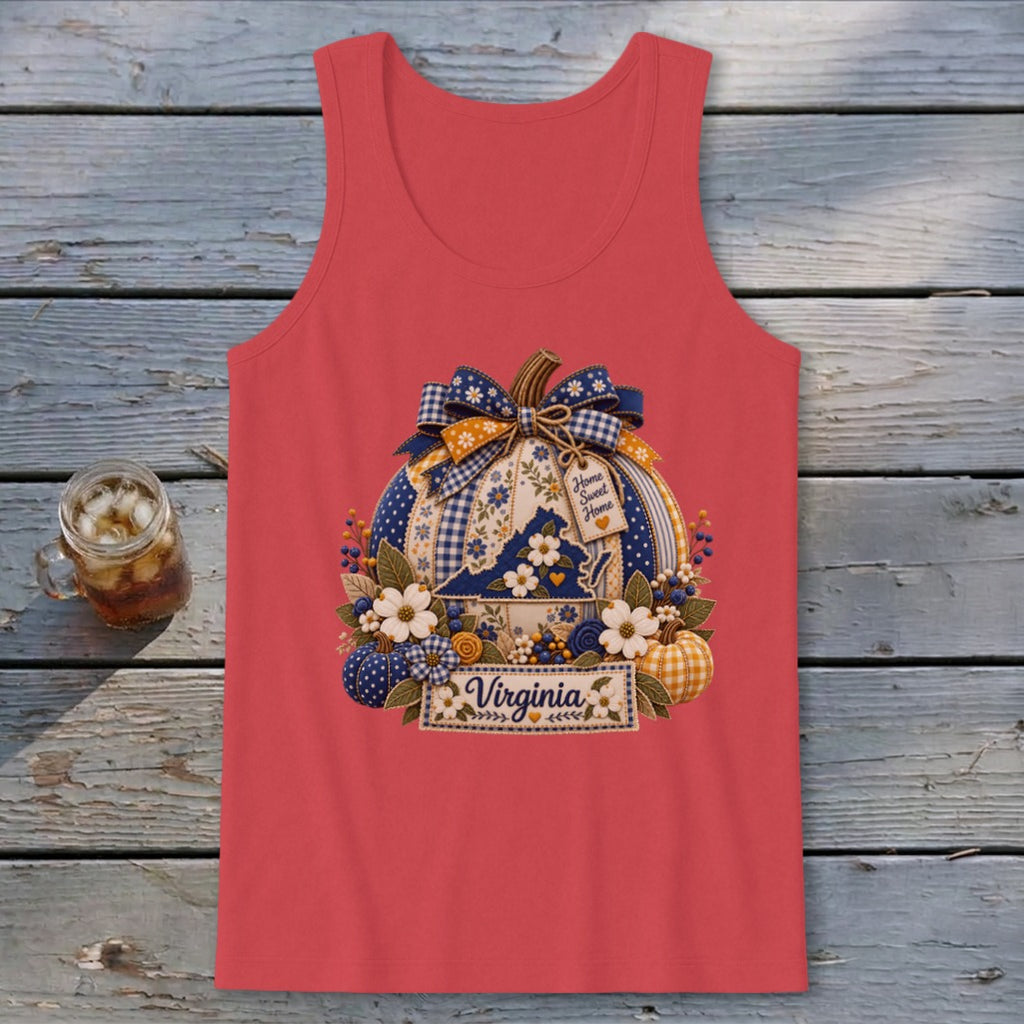 Virginia Faux Patchwork Pumpkin Tank Top