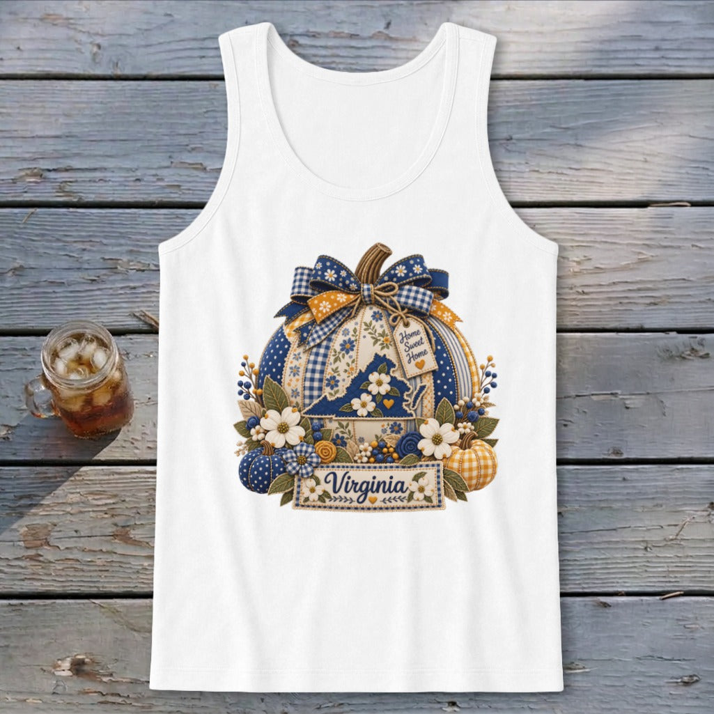 Virginia Faux Patchwork Pumpkin Tank Top