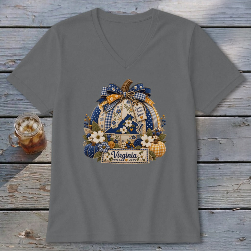 Virginia Faux Patchwork Pumpkin V-neck
