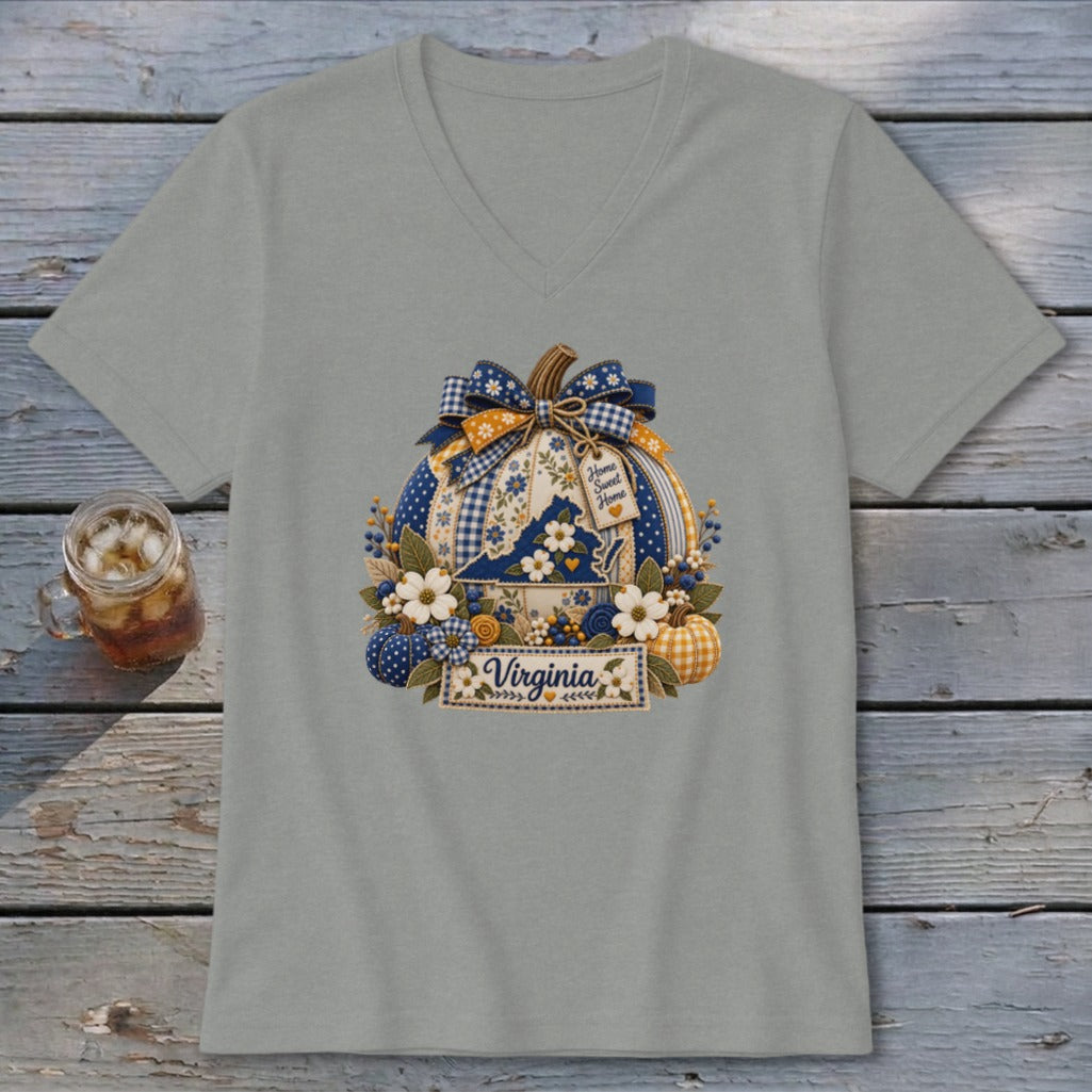 Virginia Faux Patchwork Pumpkin V-neck