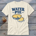 Cream t-shirt with "WATER PIE" text and illustration of a pie and slice.