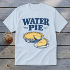 Light blue t-shirt with "WATER PIE" text and a pie graphic.