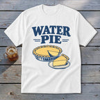 White t-shirt with "WATER PIE" text and an illustration of a pie with a slice.