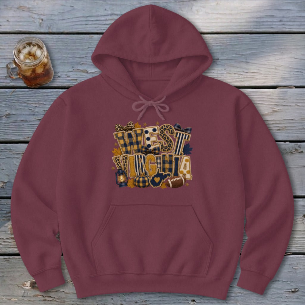 West Virginia Faux Chenille Fall Patch Hoodie