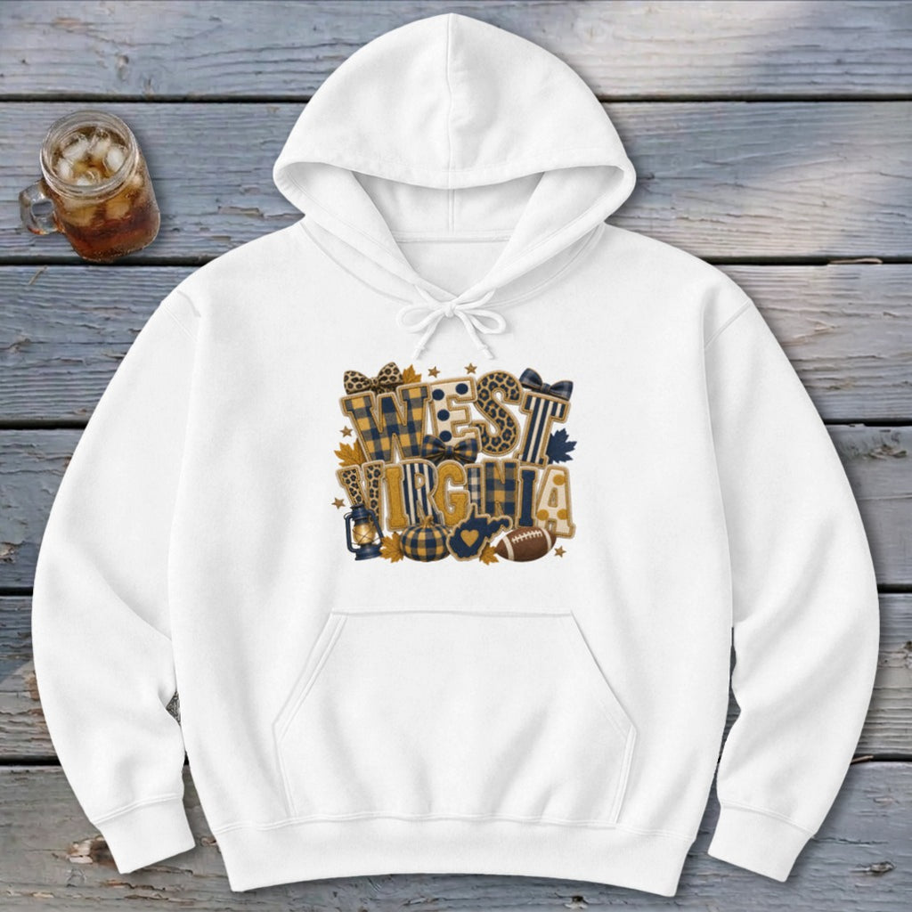 West Virginia Faux Chenille Fall Patch Hoodie