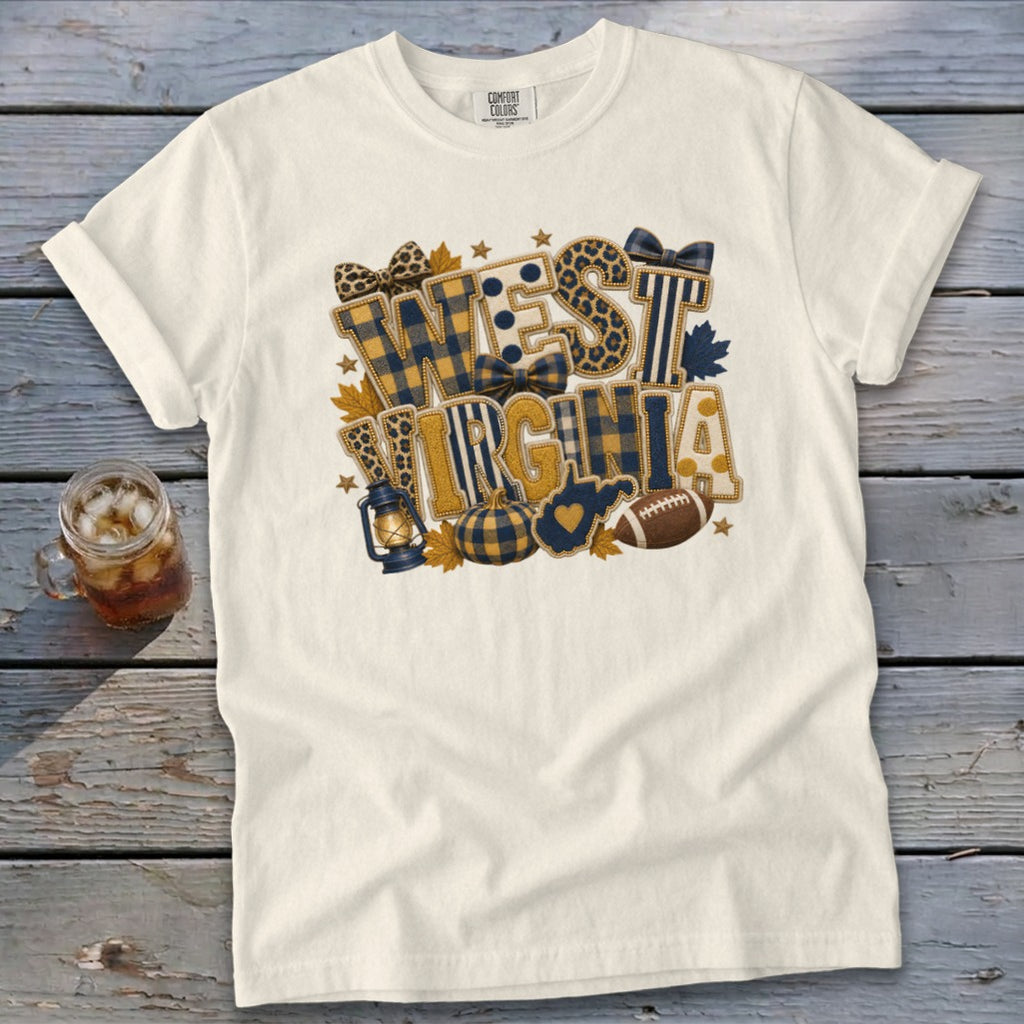 West Virginia Faux Chenille Fall Patch Signature Tee
