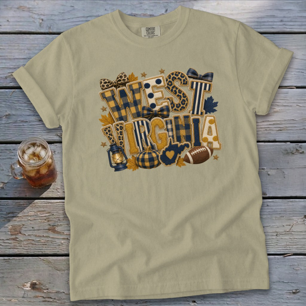 West Virginia Faux Chenille Fall Patch Signature Tee