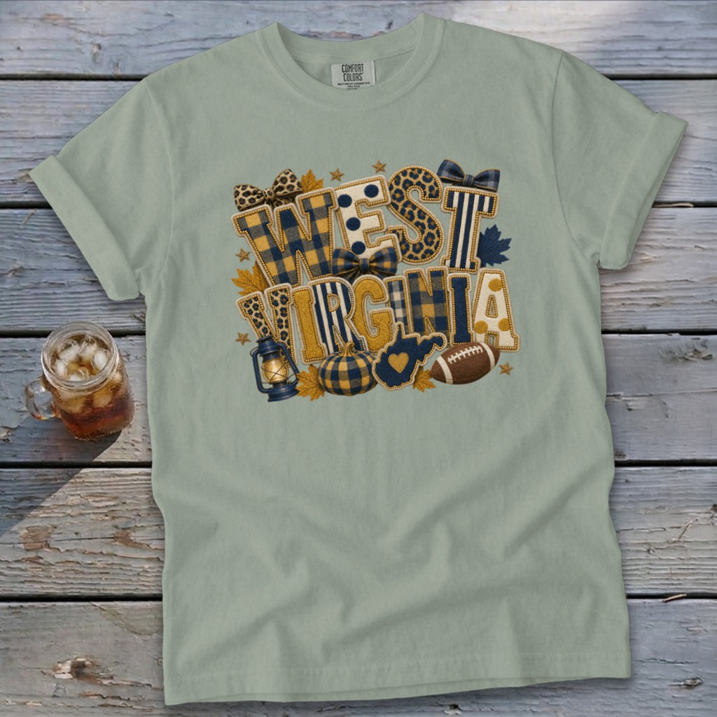 West Virginia Faux Chenille Fall Patch Signature Tee