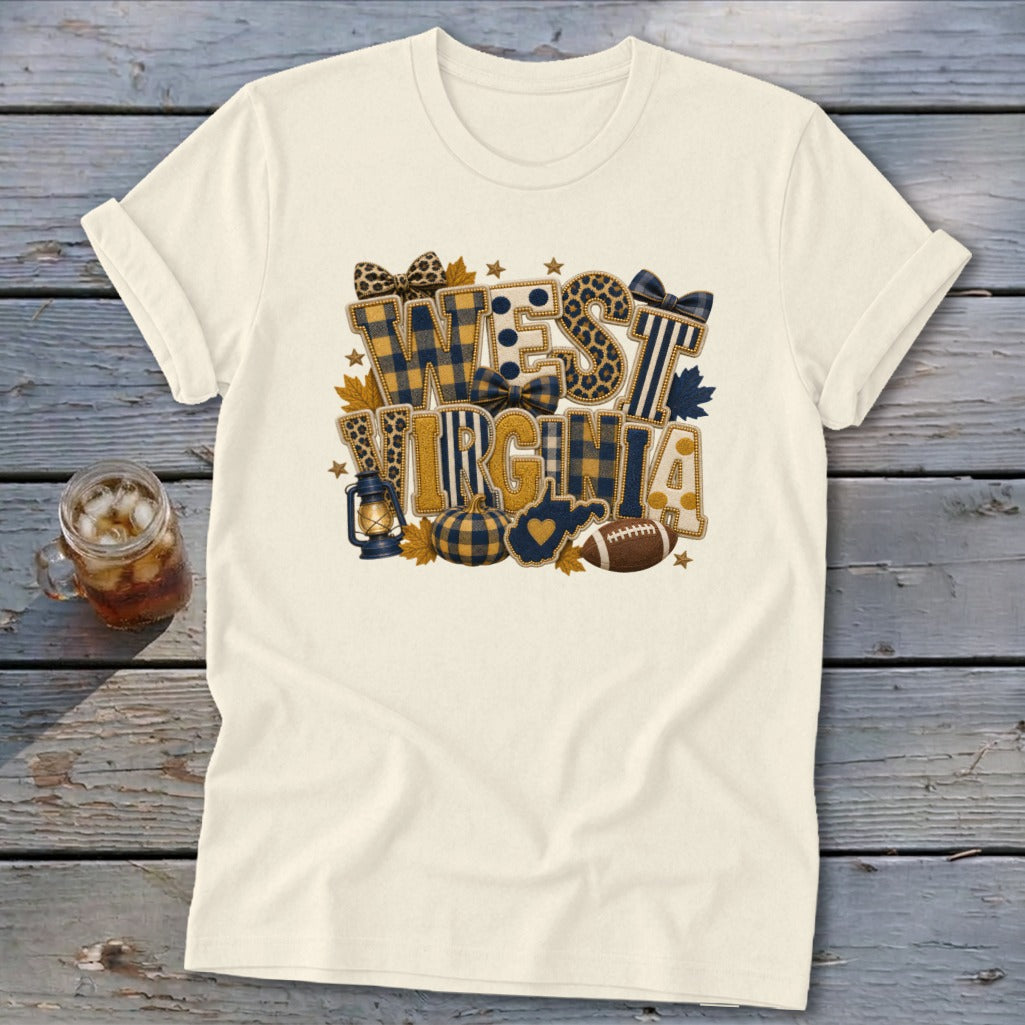 West Virginia Faux Chenille Fall Patch Softstyle Tee