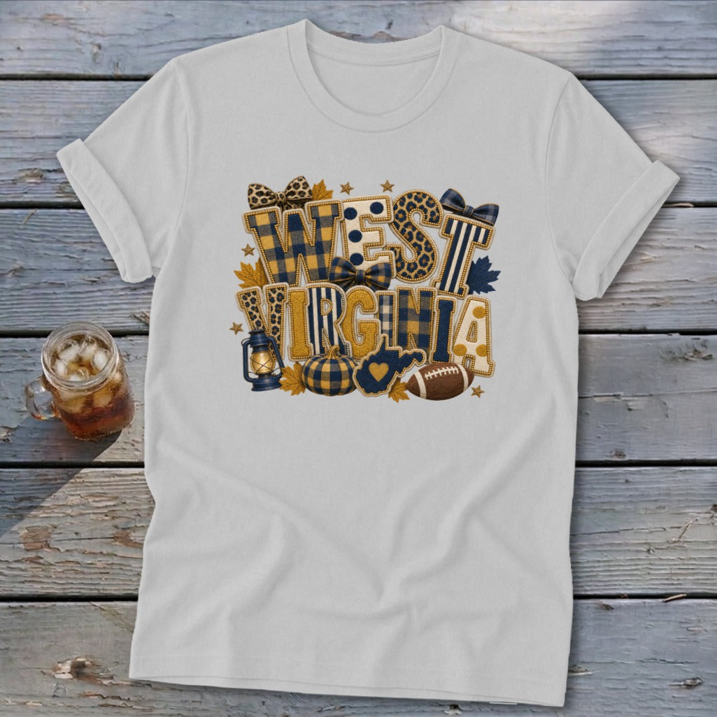 West Virginia Faux Chenille Fall Patch Softstyle Tee
