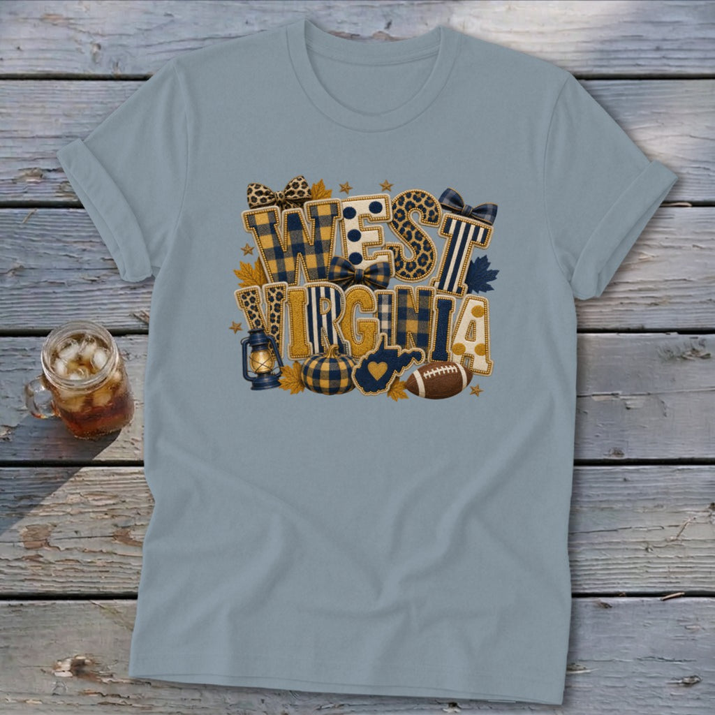 West Virginia Faux Chenille Fall Patch Softstyle Tee