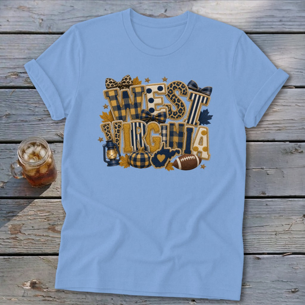West Virginia Faux Chenille Fall Patch Softstyle Tee
