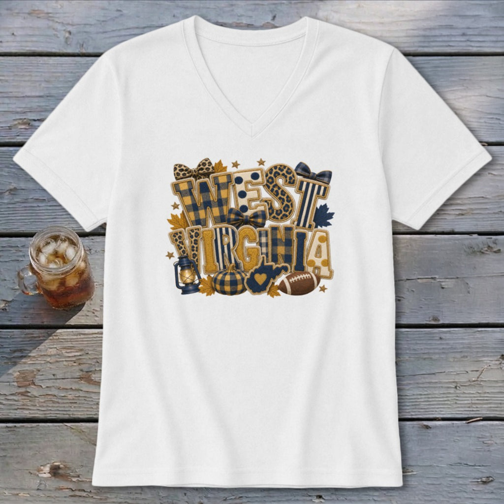 West Virginia Faux Chenille Fall Patch V-neck