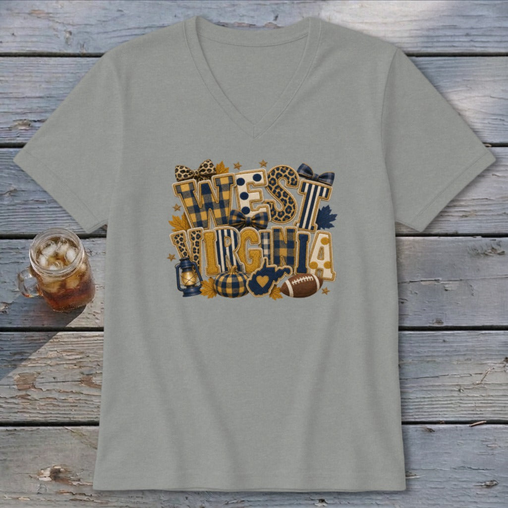 West Virginia Faux Chenille Fall Patch V-neck