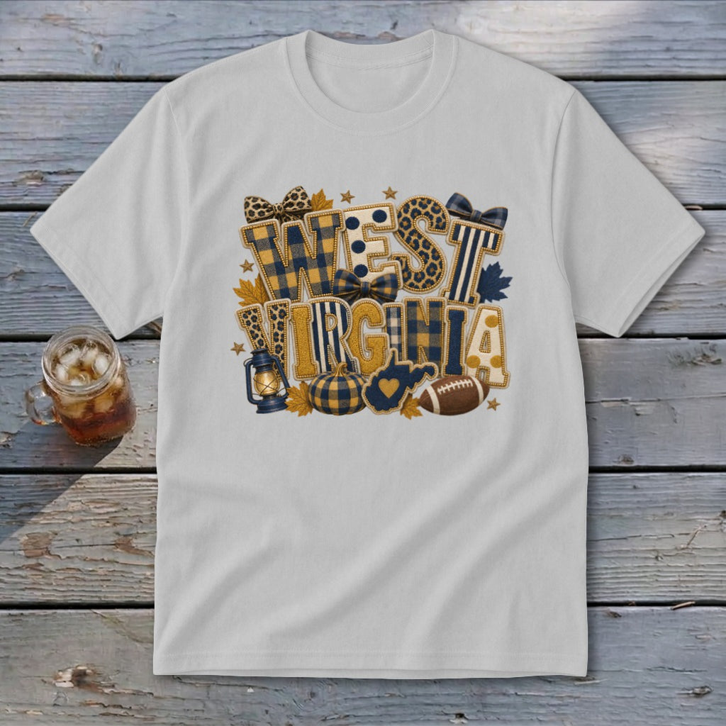 West Virginia Faux Chenille Fall Patch Youth Tee