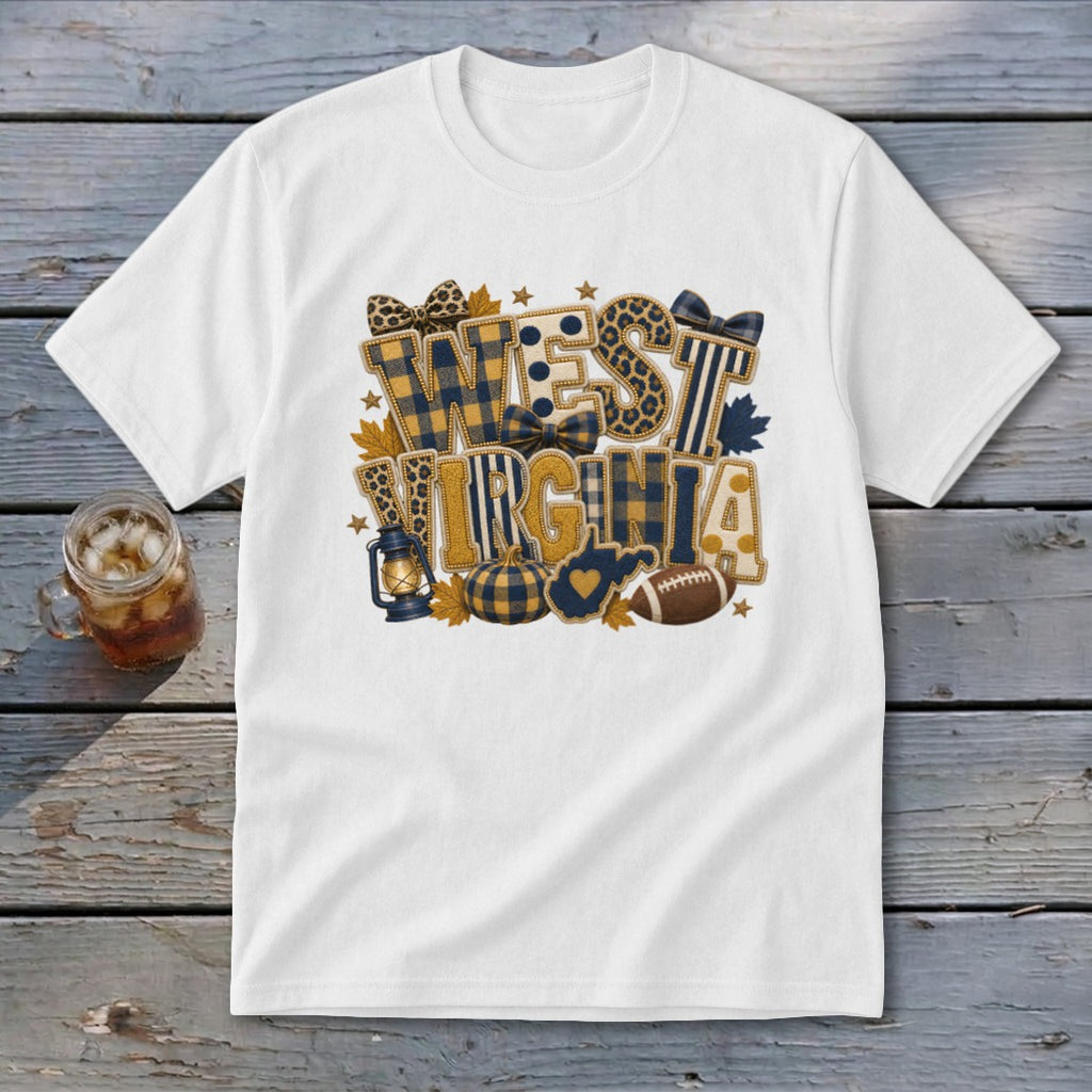 West Virginia Faux Chenille Fall Patch Youth Tee