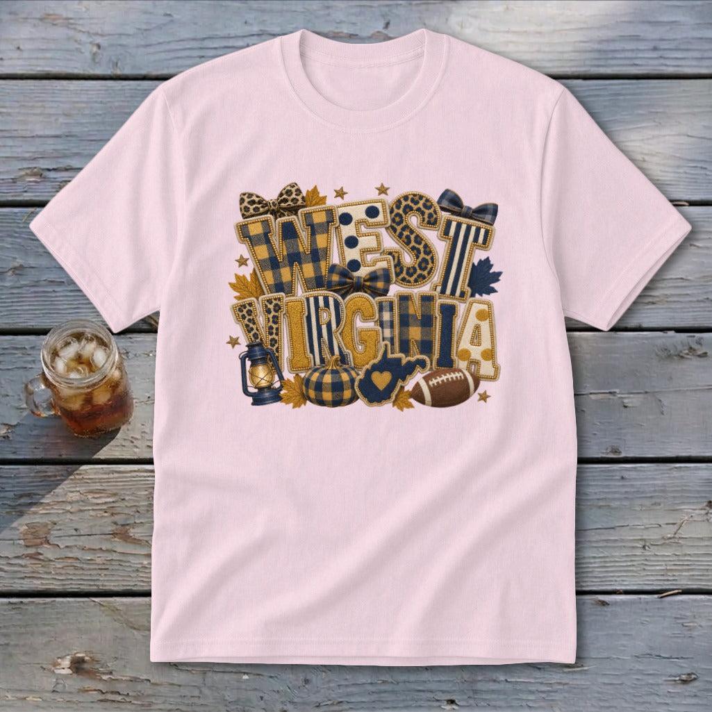 West Virginia Faux Chenille Fall Patch Youth Tee