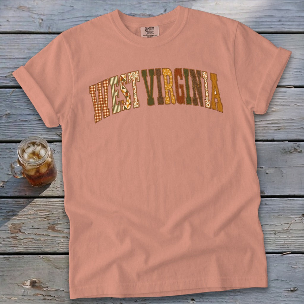 West Virginia Faux Embroidery Letters Signature Tee