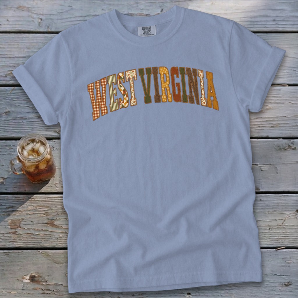 West Virginia Faux Embroidery Letters Signature Tee
