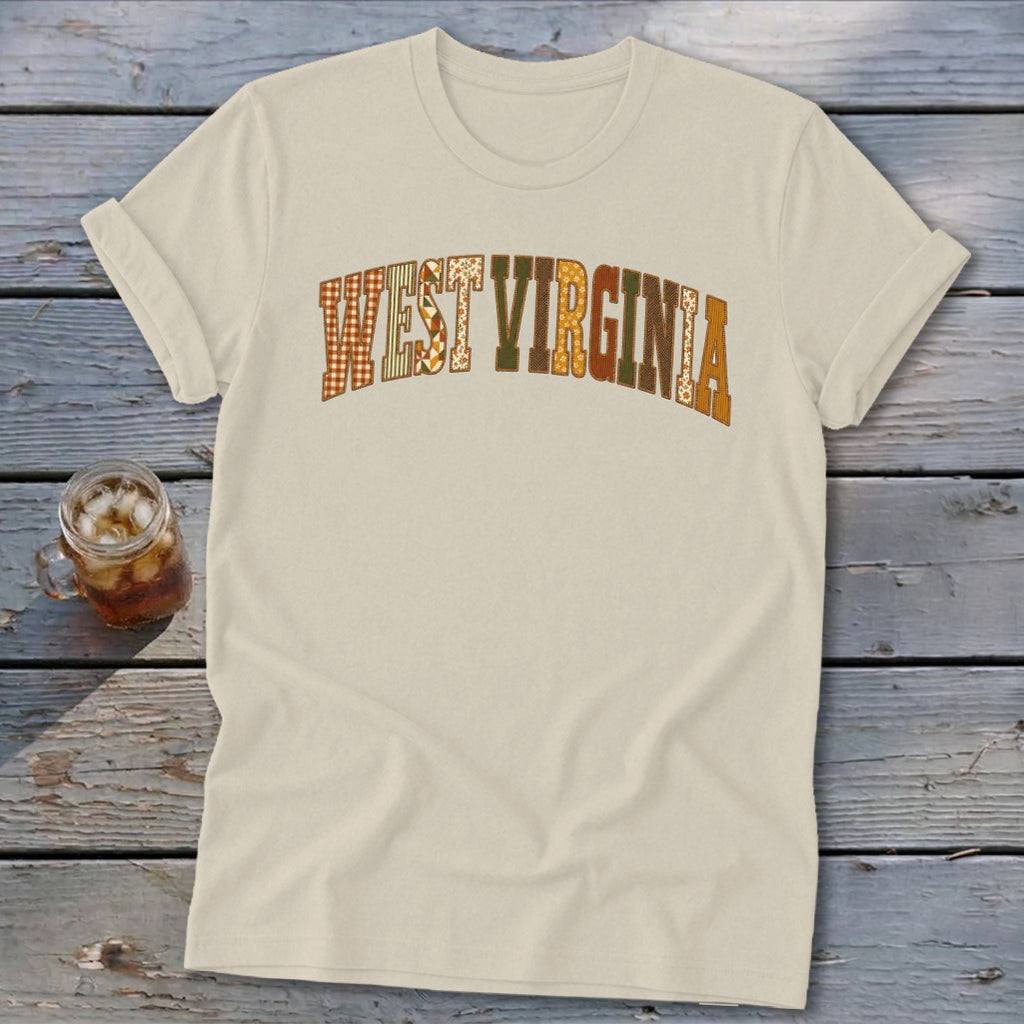 West Virginia Faux Embroidery Letters Softstyle Tee