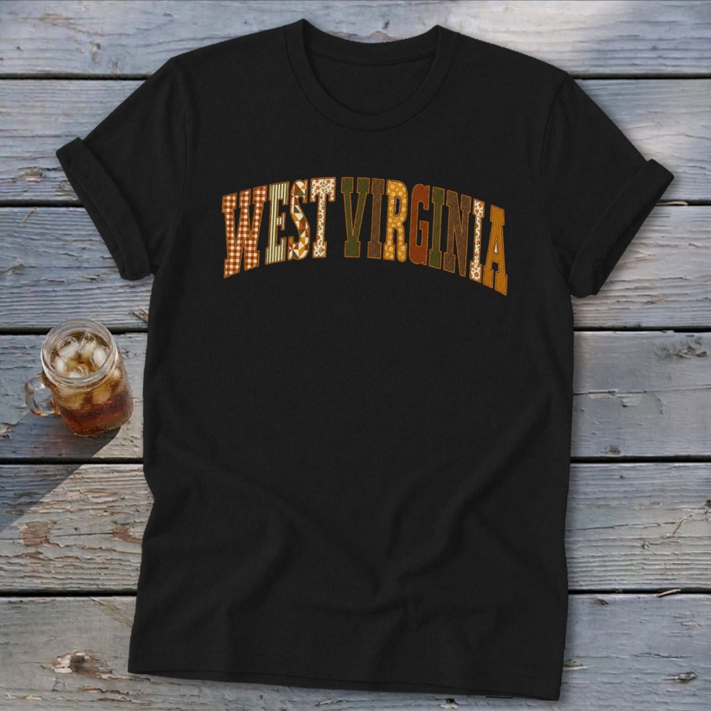 West Virginia Faux Embroidery Letters Softstyle Tee
