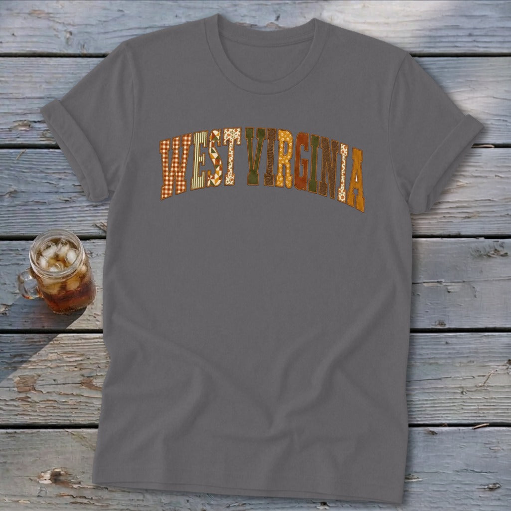 West Virginia Faux Embroidery Letters Softstyle Tee
