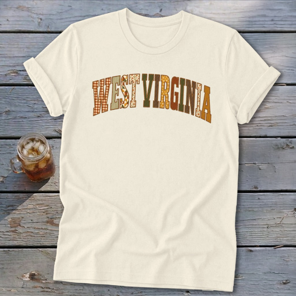 West Virginia Faux Embroidery Letters Softstyle Tee
