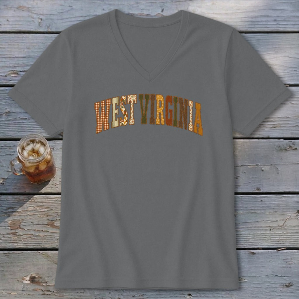 West Virginia Faux Embroidery Letters V-neck