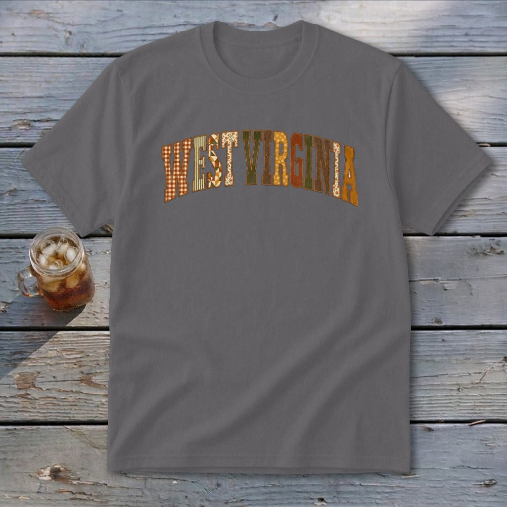 West Virginia Faux Embroidery Letters Youth Tee
