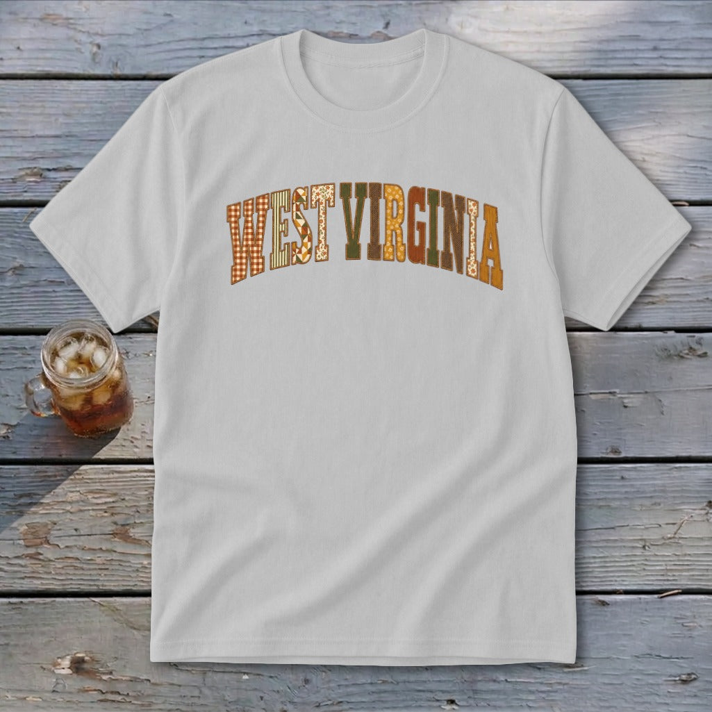 West Virginia Faux Embroidery Letters Youth Tee