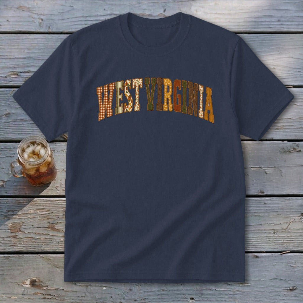 West Virginia Faux Embroidery Letters Youth Tee