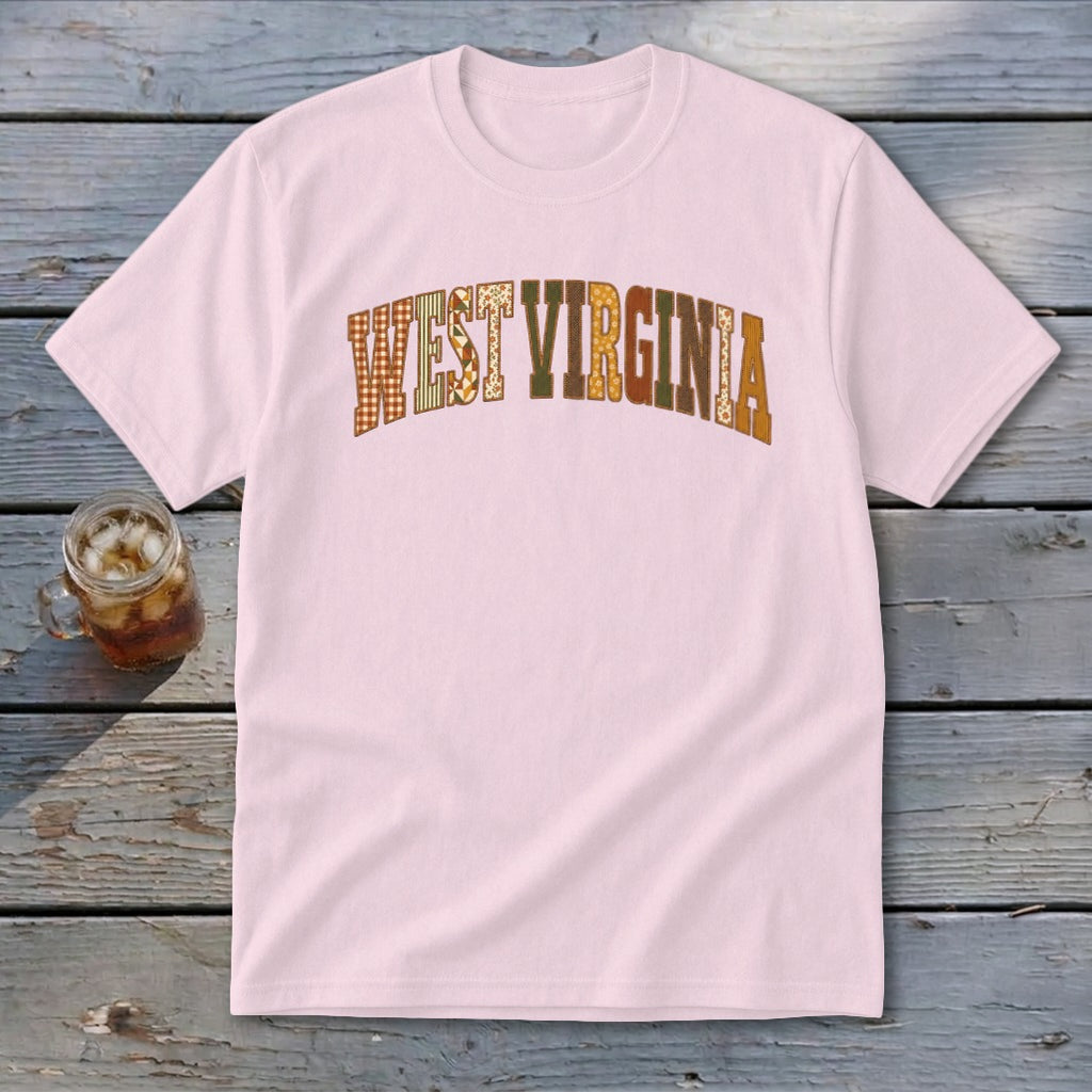 West Virginia Faux Embroidery Letters Youth Tee