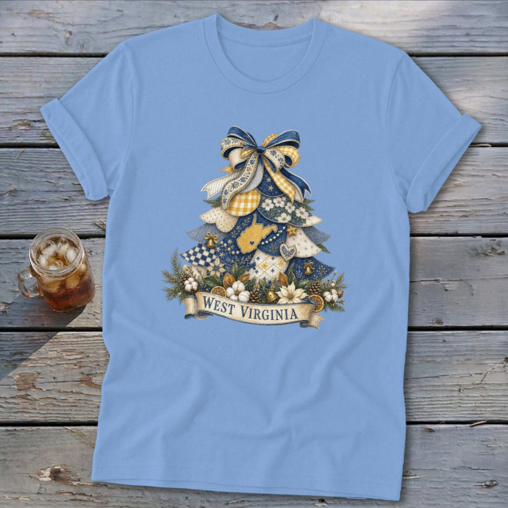 West Virginia Faux Patchwork Christmas Tree Softstyle Tee
