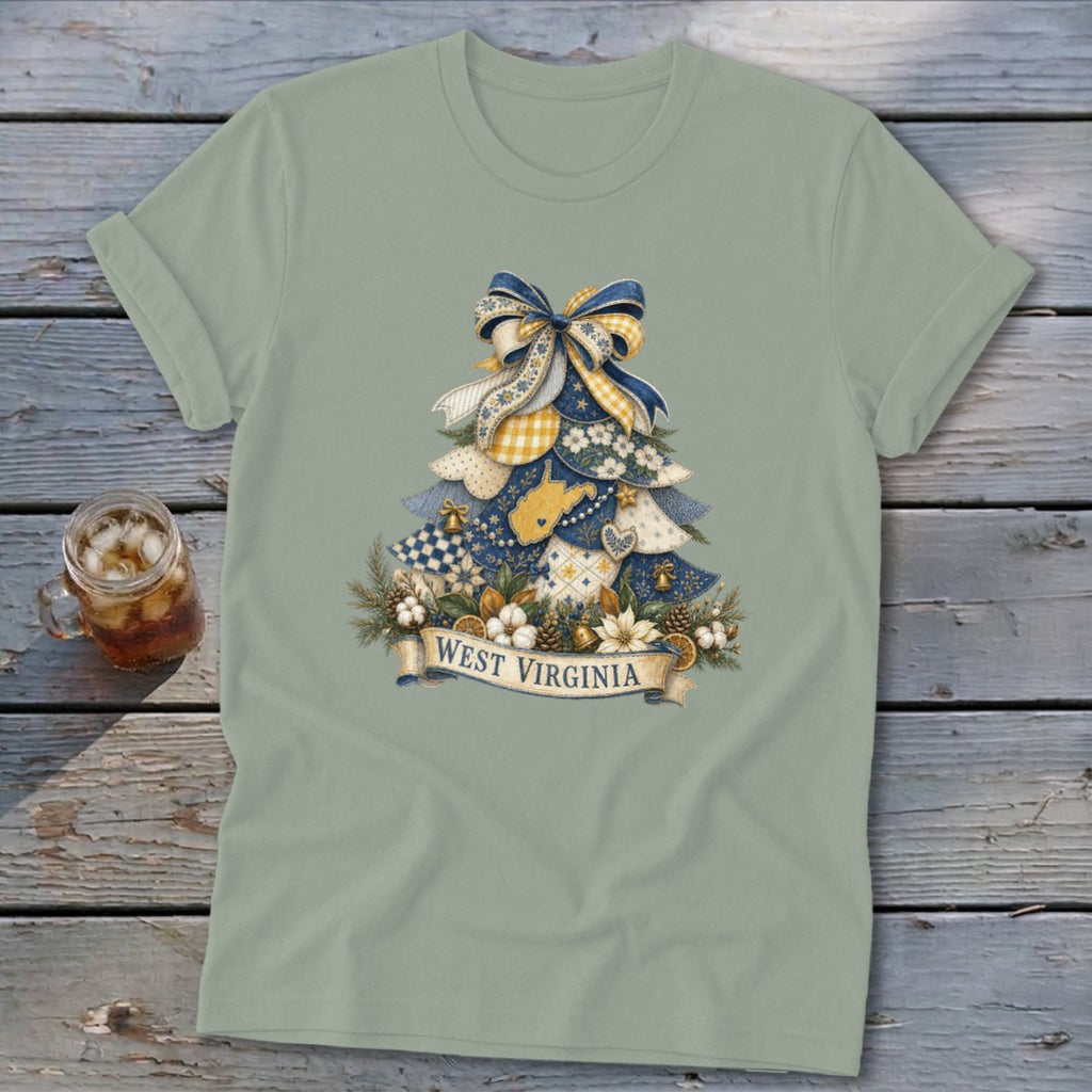 West Virginia Faux Patchwork Christmas Tree Softstyle Tee