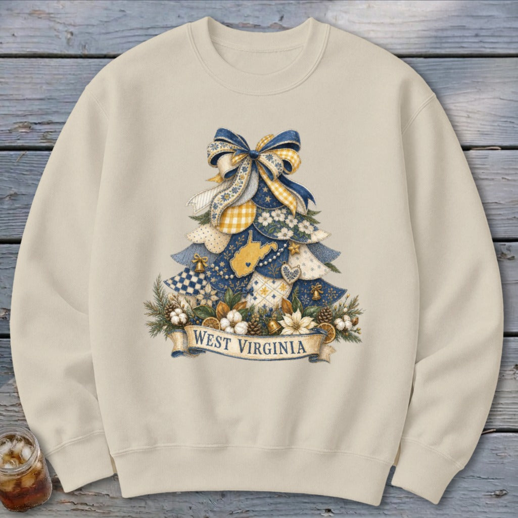 West Virginia Faux Patchwork Christmas Tree Sweatshirt