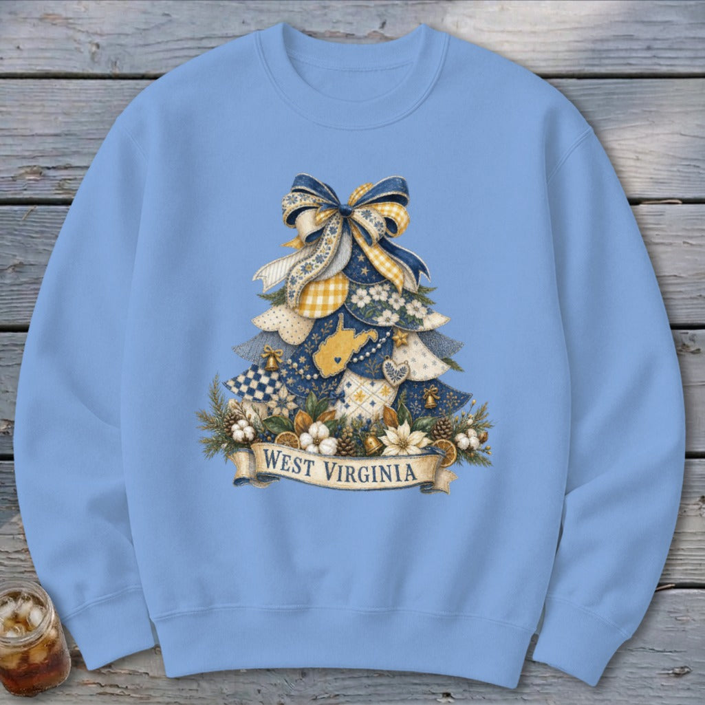 West Virginia Faux Patchwork Christmas Tree Sweatshirt