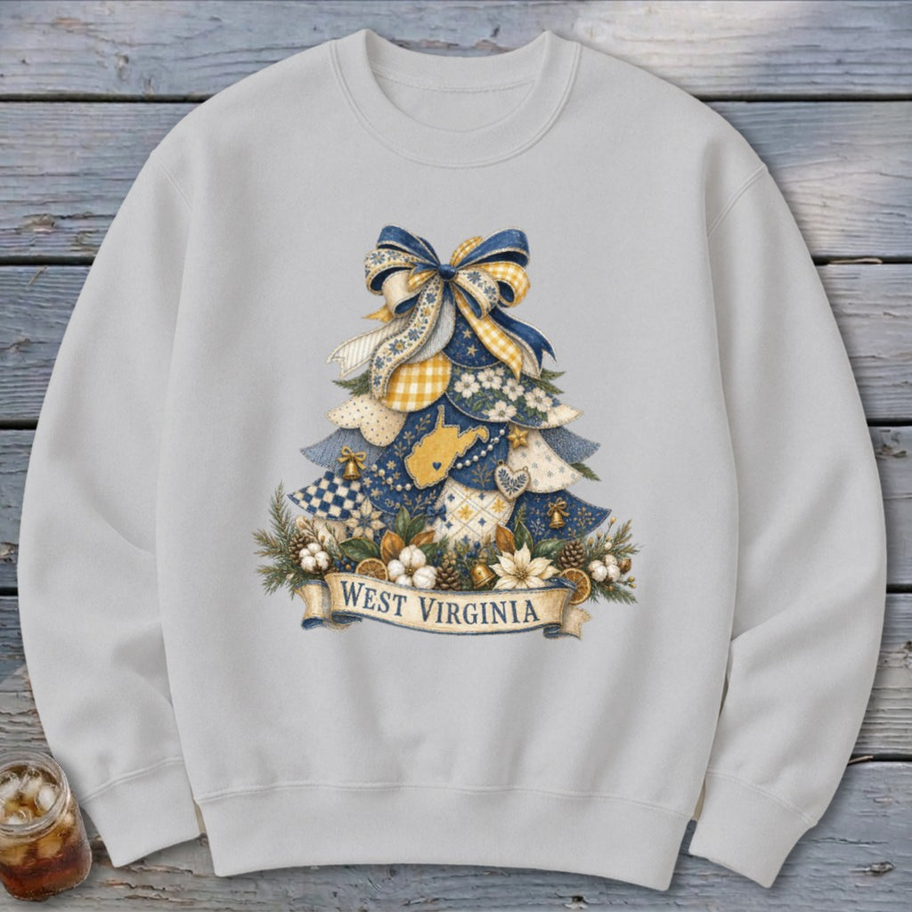 West Virginia Faux Patchwork Christmas Tree Sweatshirt