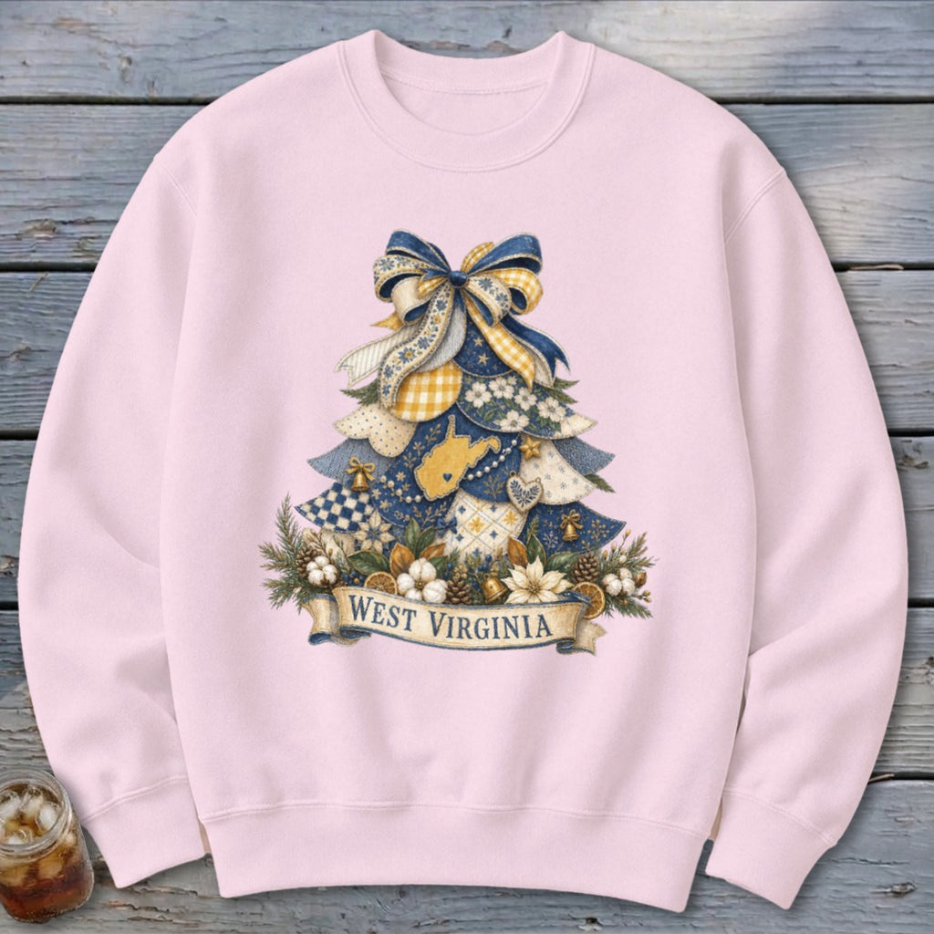West Virginia Faux Patchwork Christmas Tree Sweatshirt