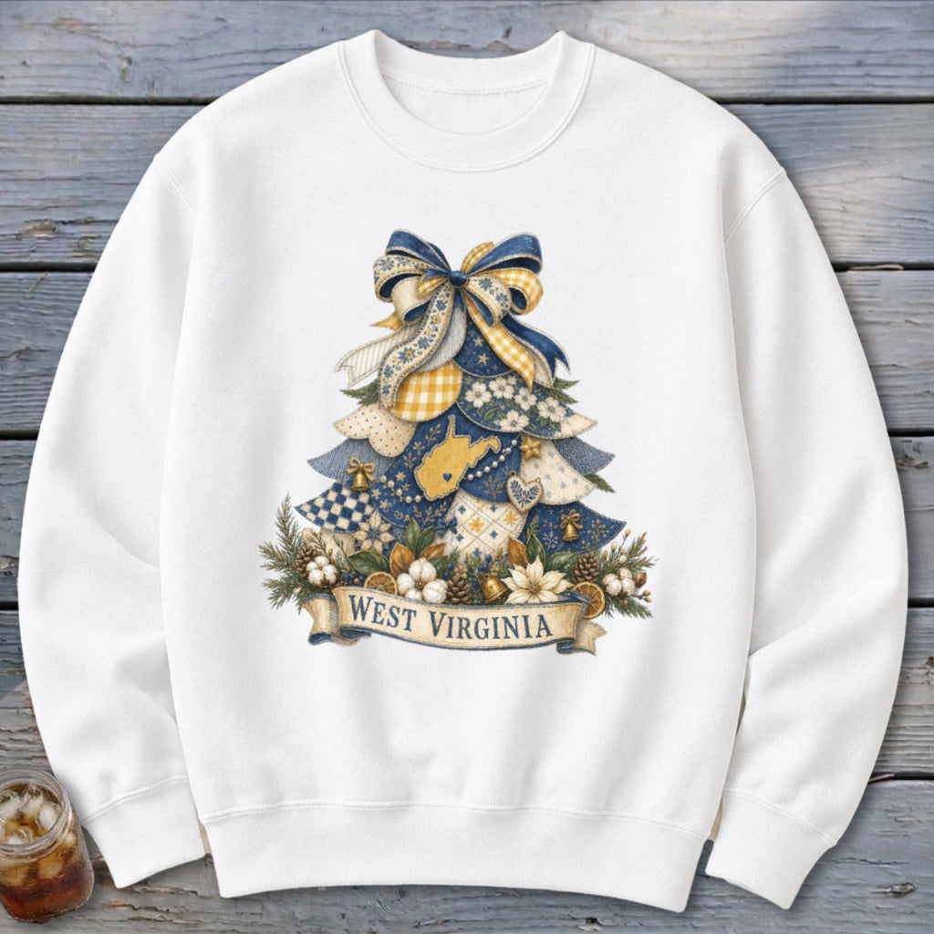 West Virginia Faux Patchwork Christmas Tree Sweatshirt