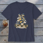 West Virginia Faux Patchwork Christmas Tree V-neck