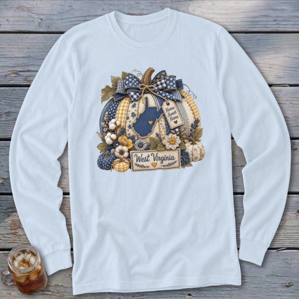 West Virginia Faux Patchwork Pumpkin Long Sleeve Tee