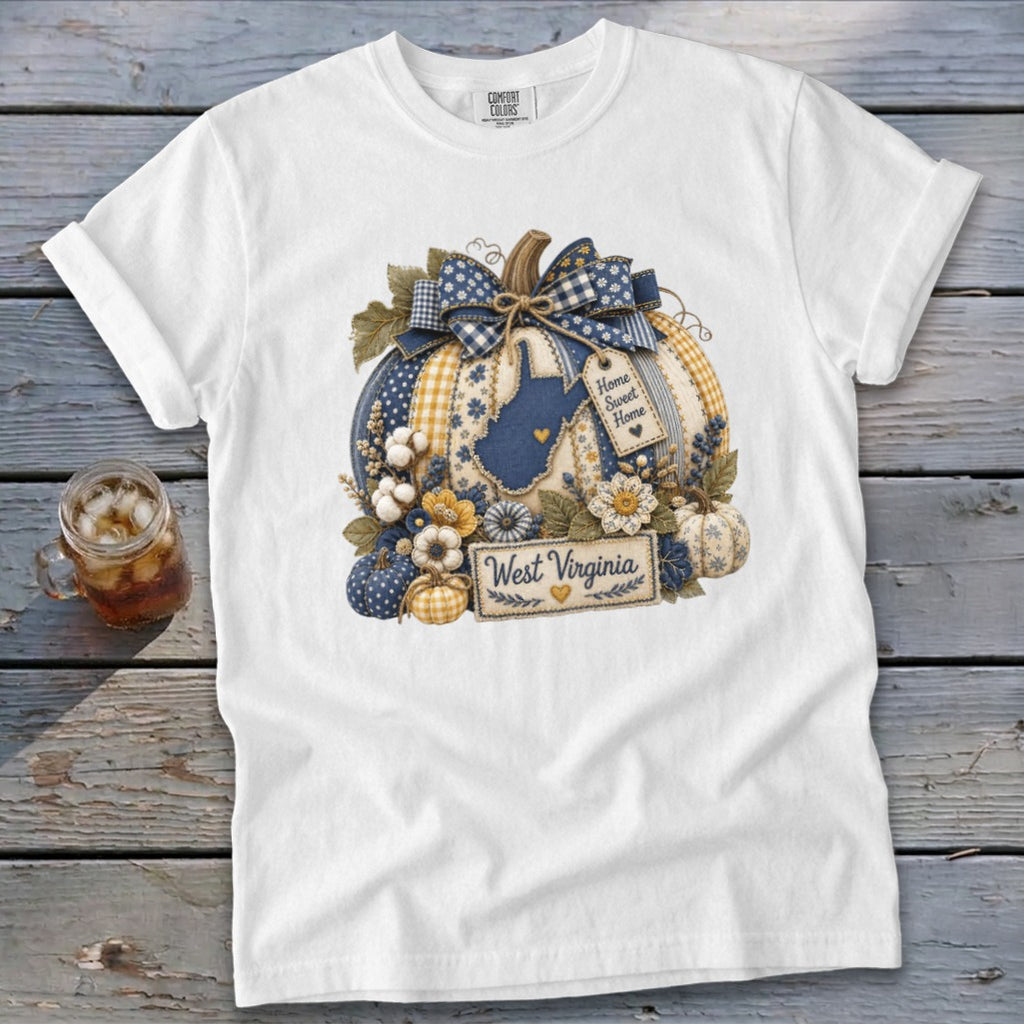 West Virginia Faux Patchwork Pumpkin Signature Tee