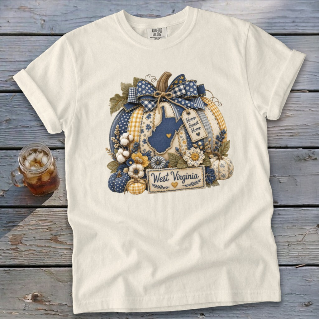 West Virginia Faux Patchwork Pumpkin Signature Tee