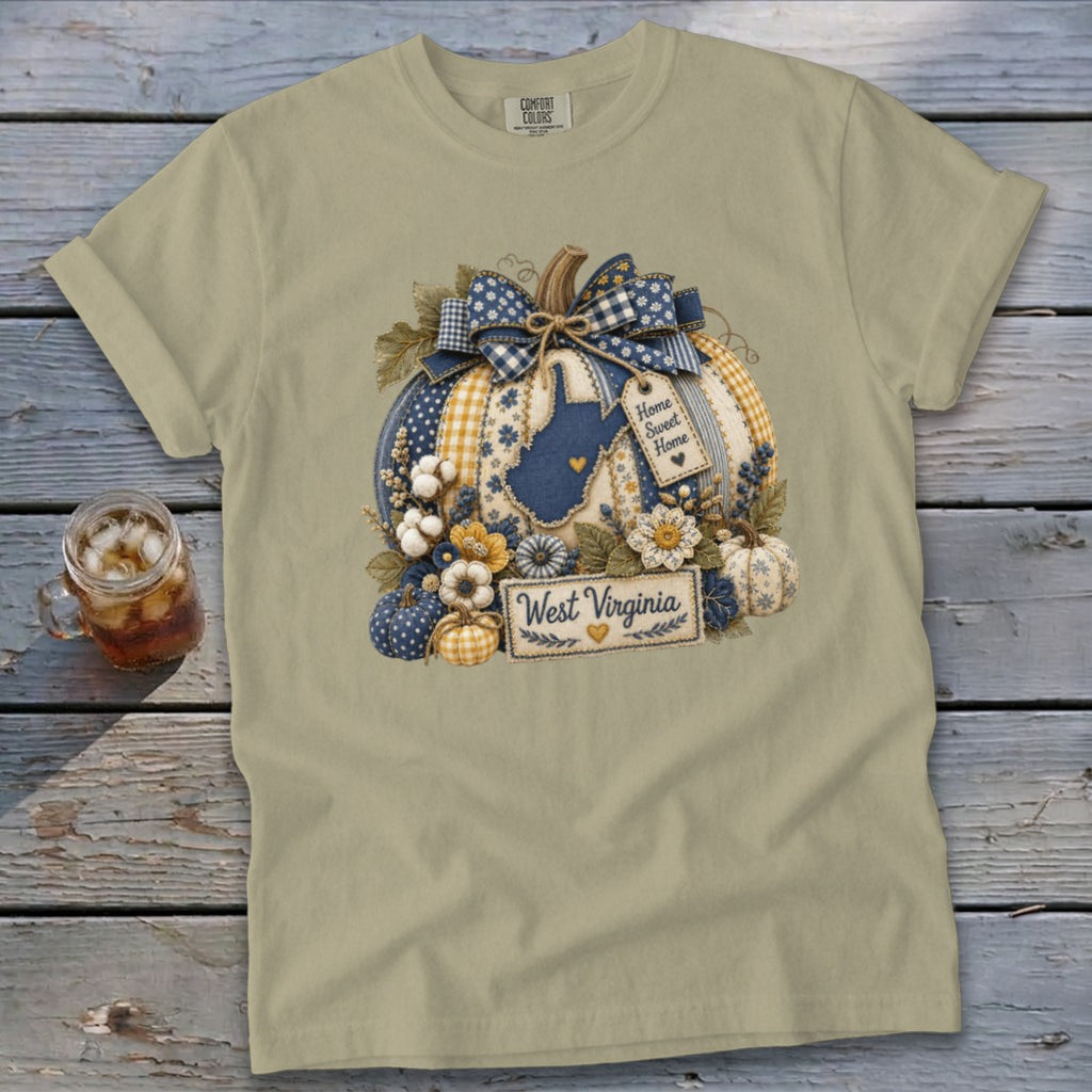 West Virginia Faux Patchwork Pumpkin Signature Tee