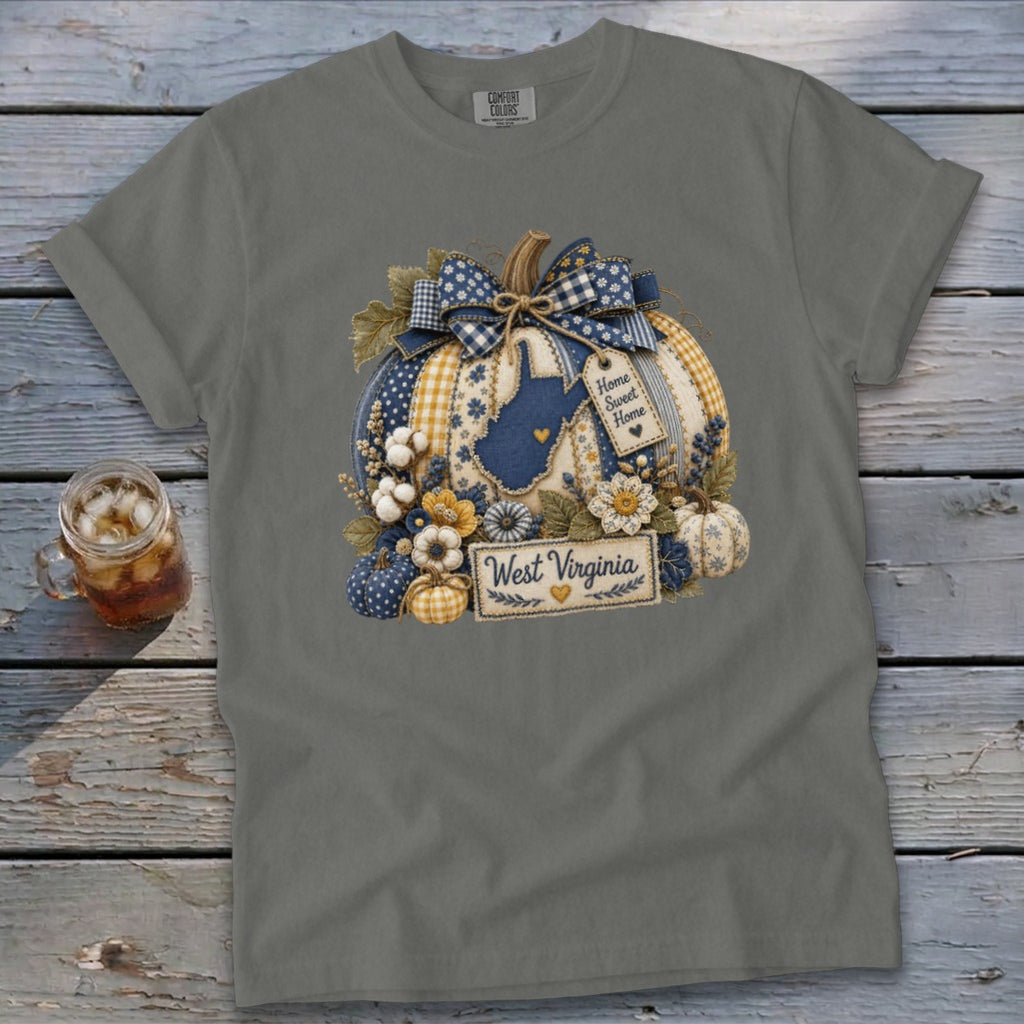 West Virginia Faux Patchwork Pumpkin Signature Tee