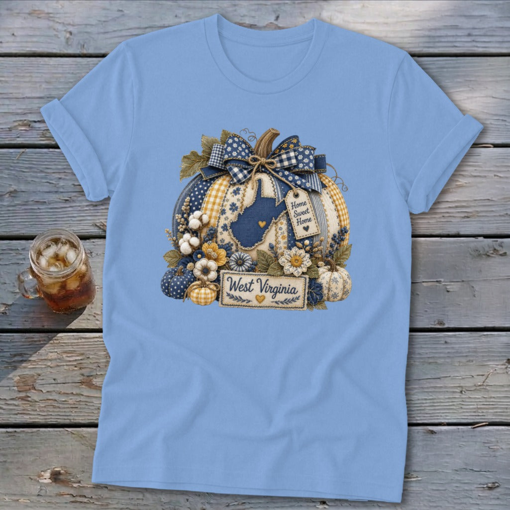 West Virginia Faux Patchwork Pumpkin Softstyle Tee