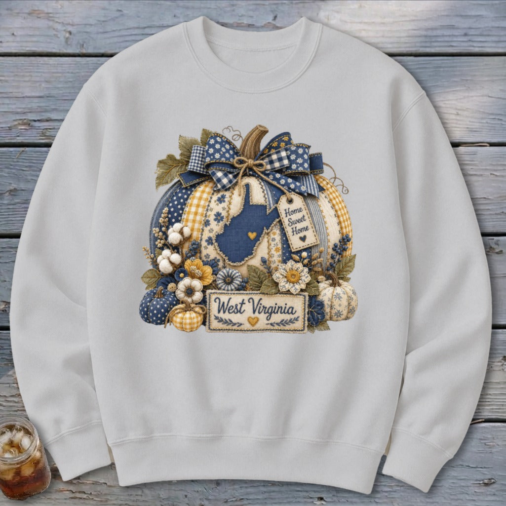 West Virginia Faux Patchwork Pumpkin Sweatshirt