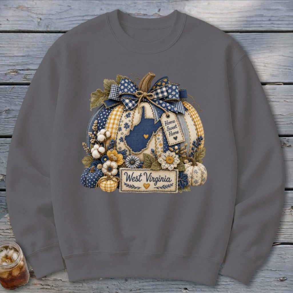 West Virginia Faux Patchwork Pumpkin Sweatshirt