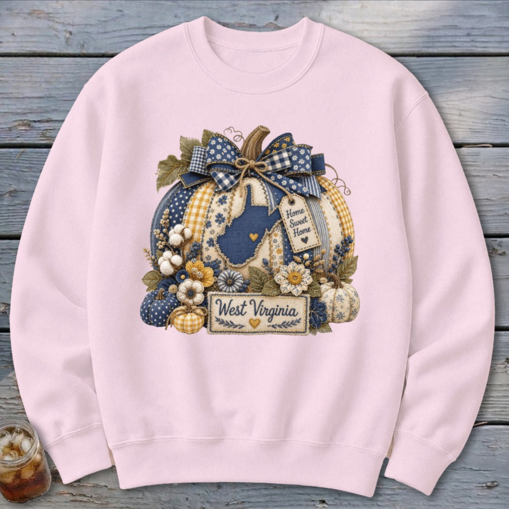West Virginia Faux Patchwork Pumpkin Sweatshirt